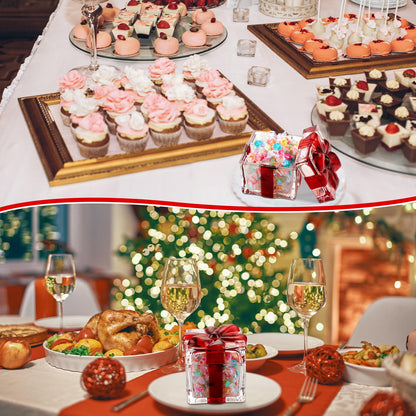 Suttmin 2 Pcs Peppermint Candy Christmas Dishes 4. 7" Crystal Box Glass Jar with Lid Red and White Dish Christmas Gift Dishes Xmas Square Sugar Bowl for Xmas Peppermint Candy Party Supply