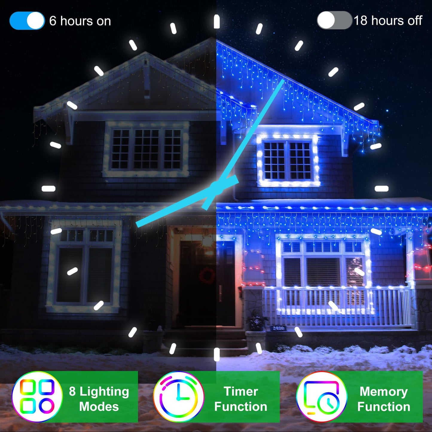 648 LED 66FT Christmas Lights 144 Drops, Outdoor Hanging lights with 8 Modes & Timer, Plug in Curtain String Lights Outdoor Waterproof for Holiday Wedding Party Home Garden Tree Outside Decor (Blue)