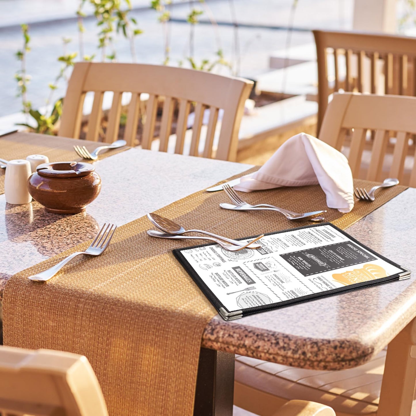 Henoyso 50 Pcs 8.5 x 11 Inch Menu Covers 4 Page 8 View Transparent Restaurant Covers Book Fits A4 Size Paper, Bar Cafe Clear Menu Holder Folder with Leatherette Trim and Decorative Corners, Black