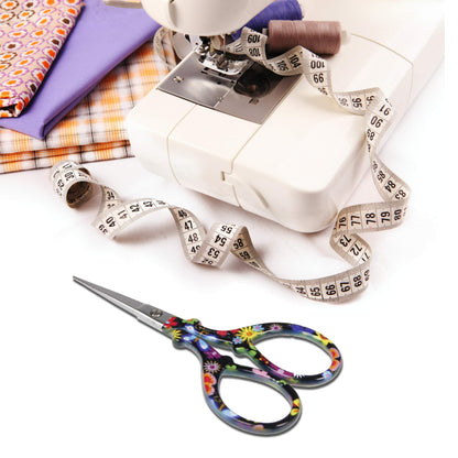 Hisuper Sewing scissors sharp scissors Embroidery Scissors Crafting Threading Scissors with Leather Scissors Cover for Needlework Craft Art Work Manual Sewing Handicraft DIY Tool Black Flower