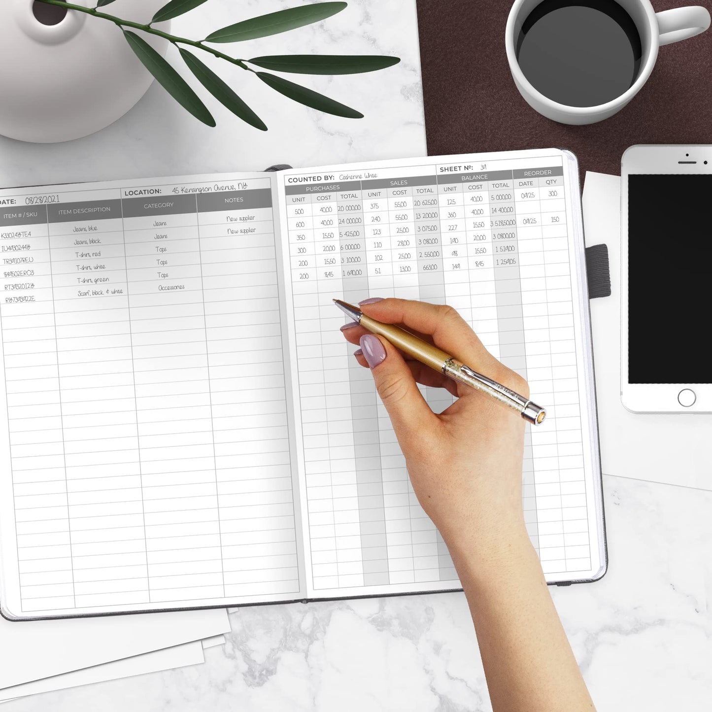 Clever Fox Inventory & Sales Log Book for Small Business – Inventory Ledger Book, Inventory Notebook, Order Tracker Book for Purchases, Sales & Reorders – Undated, Hardcover, A5, Silver Black