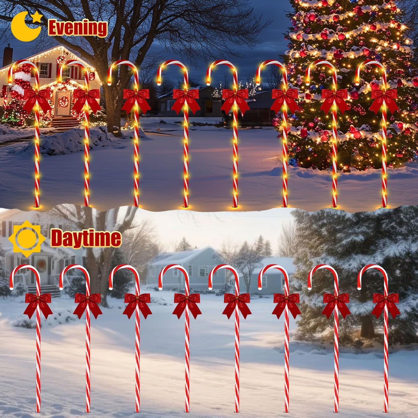 Christmas Candy Cane Pathway Lights, 24PCS 240 LED Christmas Lights Outdoor Decorations with Red Bow Waterproof, 8 Modes Timer Remote Walkway for Xmas Home Yard Lawn Patio Decor