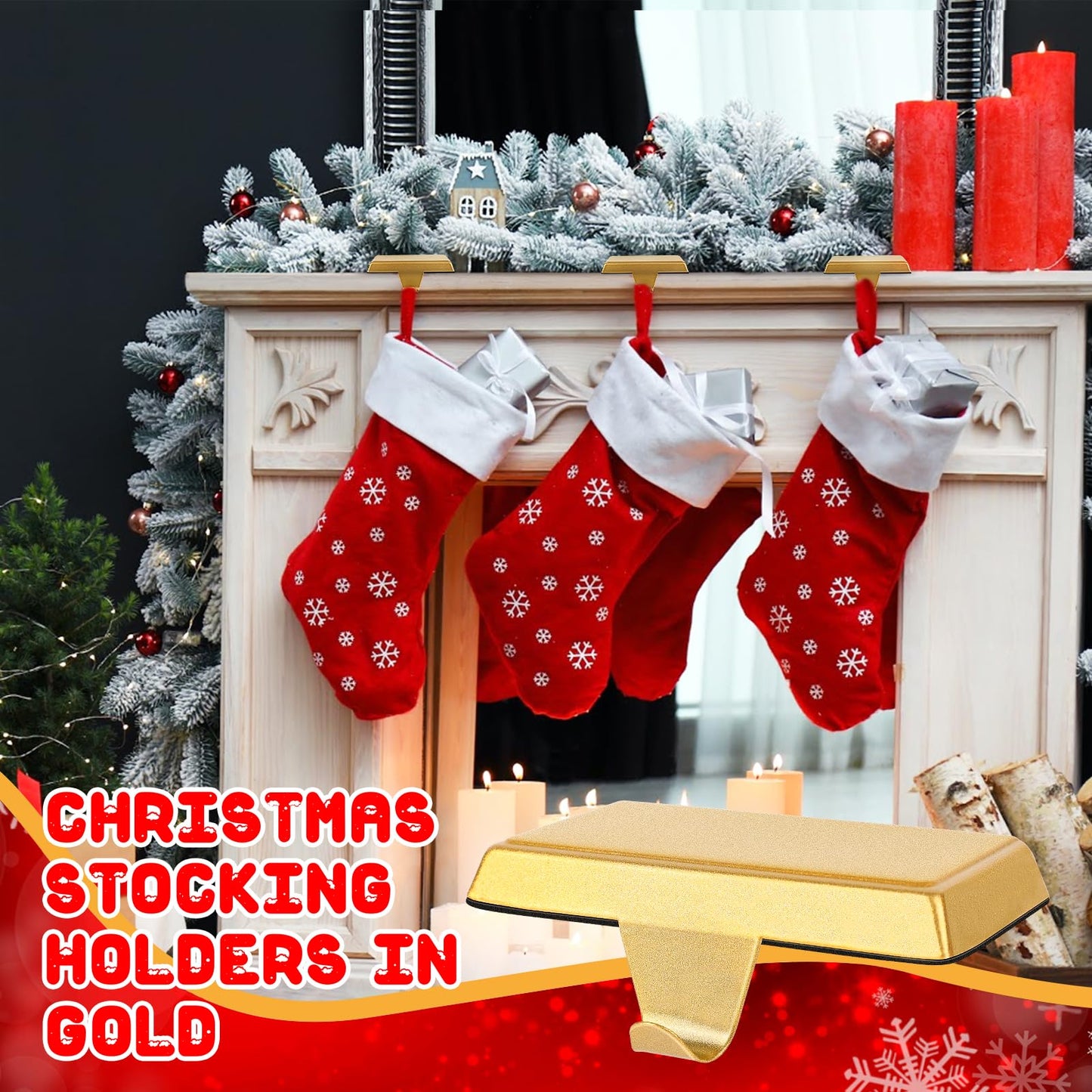 ToiULik Set of 6 Metal Christmas Stocking Holders for Mantle Heavy Duty Stocking Hangers Stocking Hook Christmas Ornaments for Counter Tables Window Fireplace Mantle Decoration(Gold)