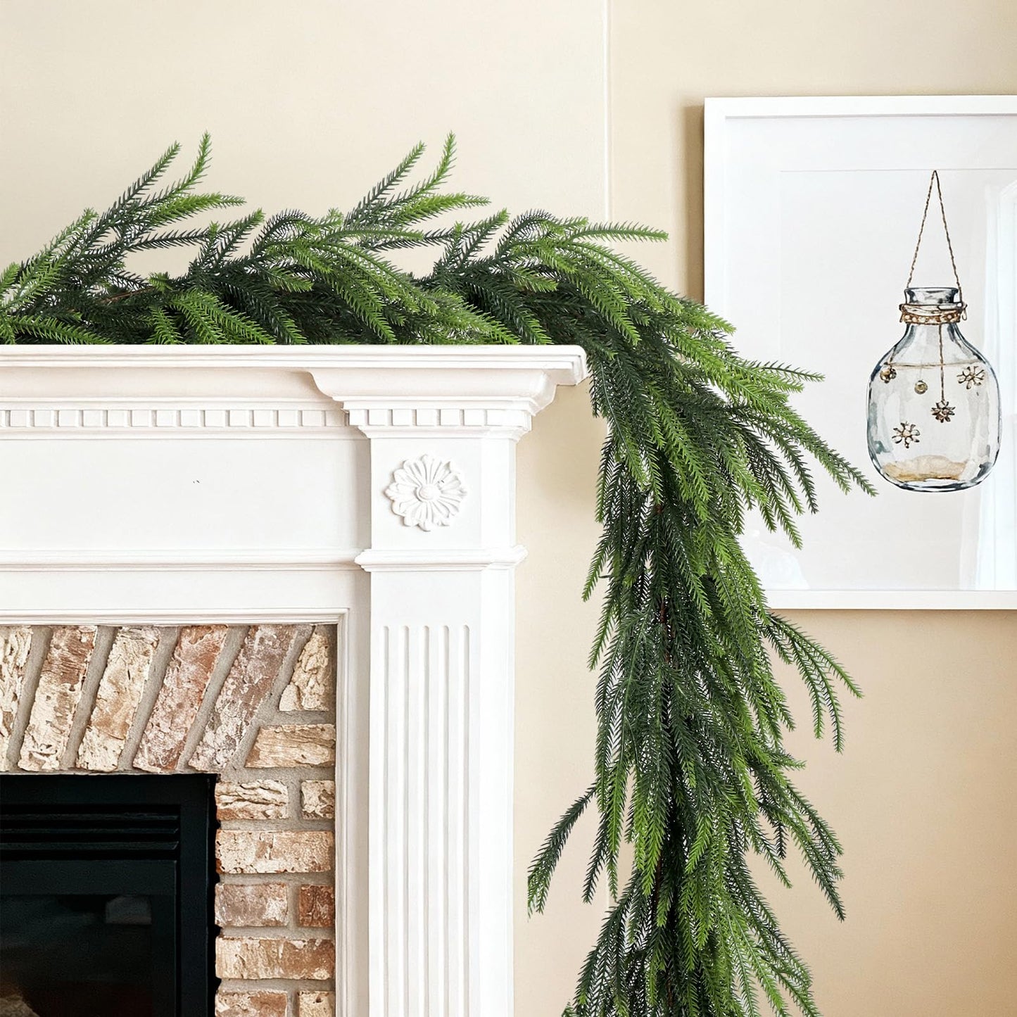 PABREY Artificial Norfolk Pine Garlands, 2 Pcs 6 Ft Real Touch Garlands, Winter Green Greenery Christmas Garlands for Mantle, Table, Wall, Outdoor, Indoor Christmas Decorations (6 FT, 2)