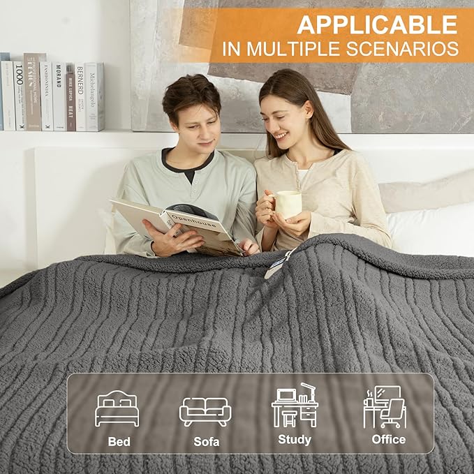 Heated Blanket King Size Single Control - 100"X90" Soft Double Sided Sherpa Electric Blanket with 6 Heating Levels & 10 hrs Timer Settings, Washable & ETL Certified for Bed, Grey