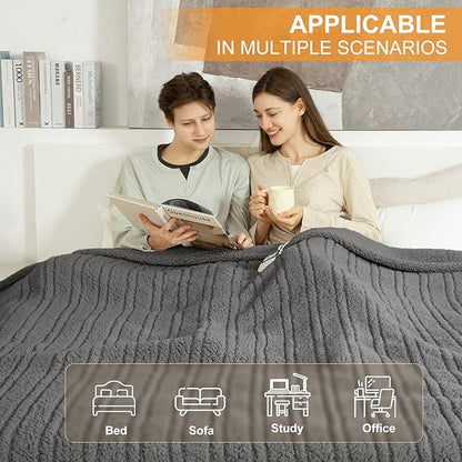 Heated Blanket King Size Single Control - 100"X90" Soft Double Sided Sherpa Electric Blanket with 6 Heating Levels & 10 hrs Timer Settings, Washable & ETL Certified for Bed, Grey