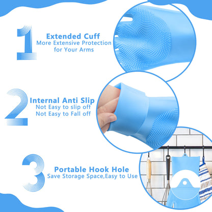 Maiiu Pet Grooming Gloves—Heat Resistant Dog Washing Gloves with High-Density Teeth, Dog Bath Scrubber with Enhanced Five Finger Design, Silicone Gloves for Dogs and Cats Bathing, Massage (Blue)