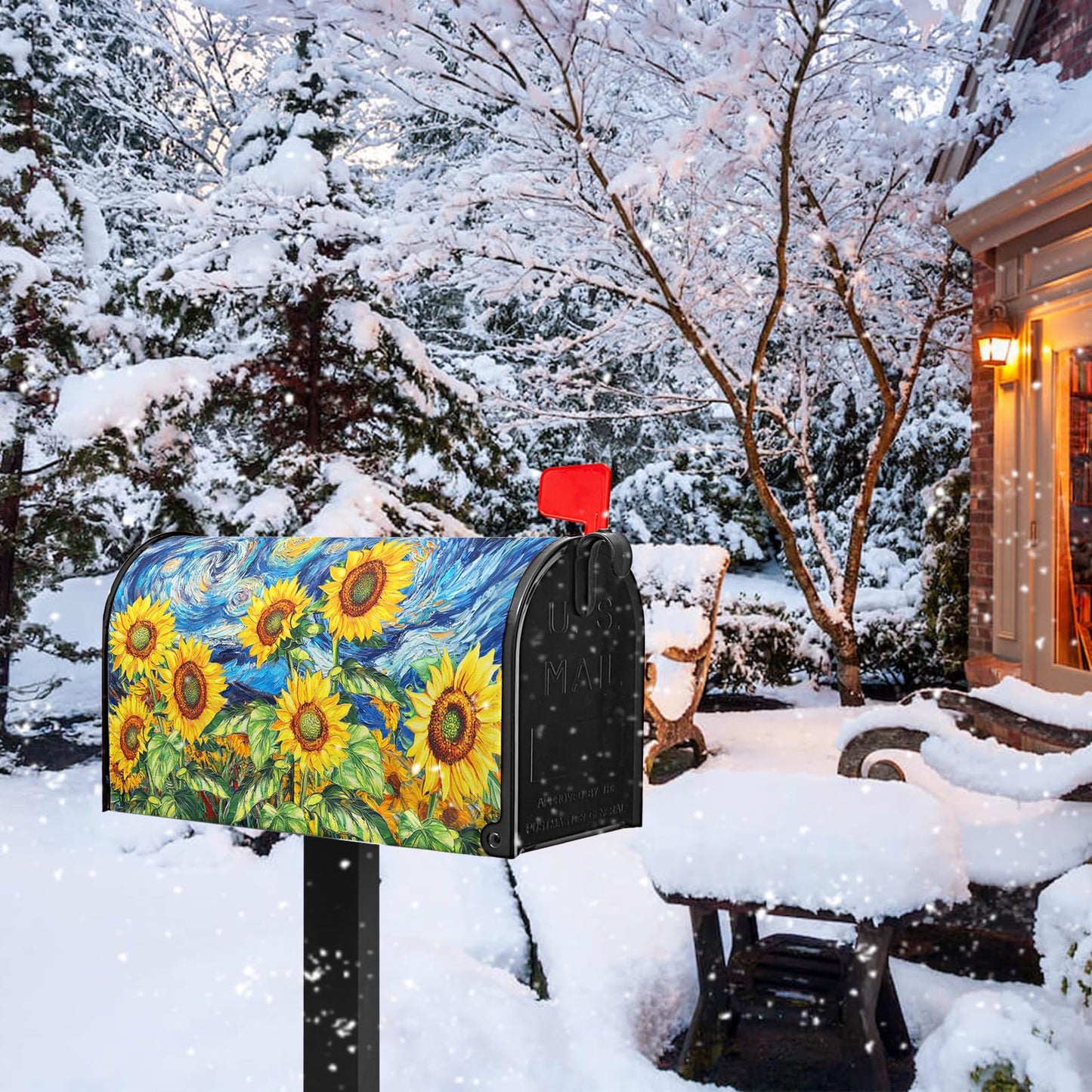Sunflower Mailbox Cover Summer Mailbox Covers Magnetic Standard Size 21x18 inch Floral Mail Box Wrap Spring Post Letter Box Cover Decorations for Outside Garden Yard