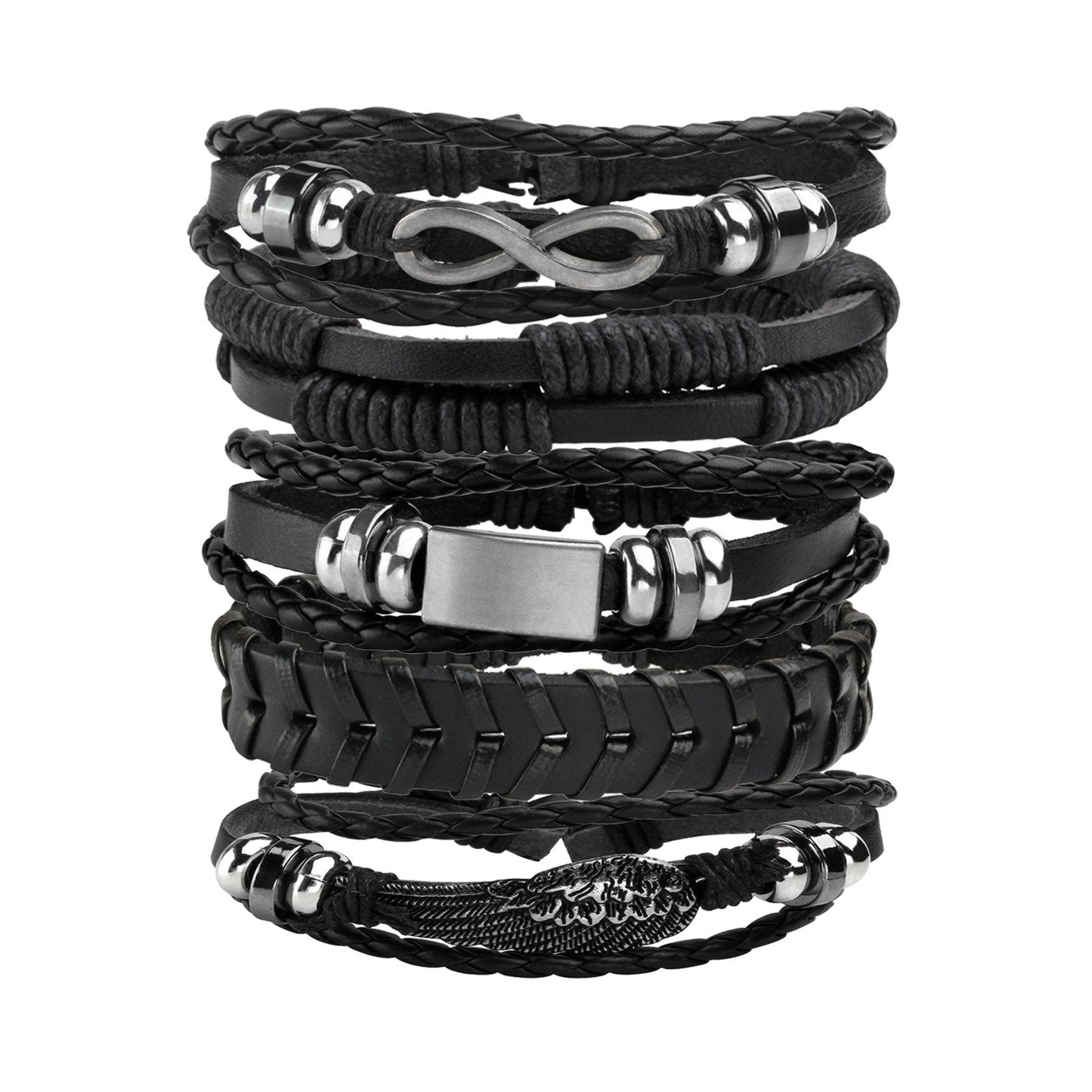 MILAKOO 5 Pcs Braided Leather Bracelets for Men Women Woven Braided Cuff Wristband Adjustable
