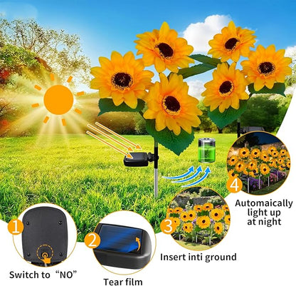 Outdoor Solar Garden Stake Lights,Upgraded LED Solar Powered Light with 3 Sunflower, Waterproof Solar Decorative Lights for Garden, Patio, Backyard (2 Pack 8 Flower)