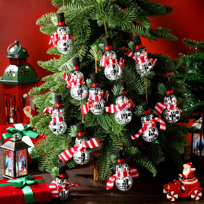 Quzzil 12 Pieces Christmas Snowman Hanging Disco Ball Decorations Reflective Mirror Snowman Hanging Ornaments with String Hats Disco Ball Decor for 70s Disco Themed Xmas Tree Wedding Party Supplies