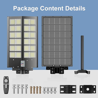 9000W Solar Street Light，Solar Street Lights Outdoor 120000LM, Commercial Parking Lot Light 7000K,Flood Outdoor Lights IP66 Waterproof with Motion Sensor, 3-Year Warranty