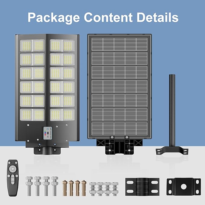 2-Pack Solar Street Light -9000W Solar Street Lights Outdoor 120000LM,7000K Commercial Parking Lot Light, Flood Outdoor Lights IP66 Waterproof with Motion Sensor，3-Year Warranty