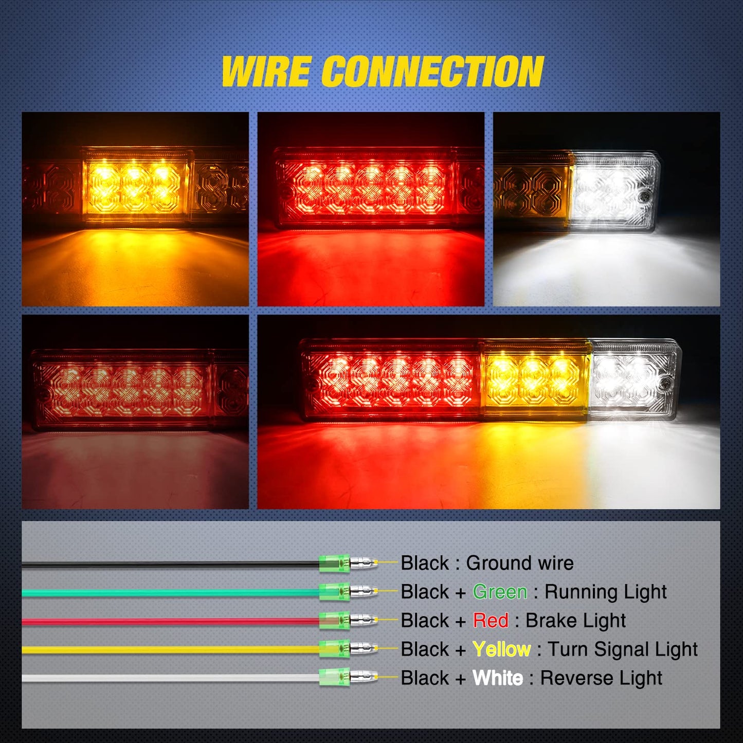 Nilight Trailer Tail Light Bar 2PCS 20LED Brake Running Turn Signals Reverse lights IP65 Waterproof for 10-30V Truck Trailers Caravan Van RV UTV Camper Boat