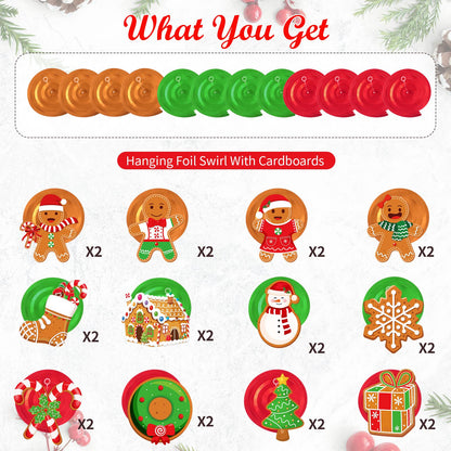 52 Pcs Christmas Gingerbread Man Party Hanging Swirl Decorations, Merry Gingerbread Man Snowflake Christmas Tree Ceiling Hanging Streamers Swirl for Xmas Winter New Year Holiday Party Supplies