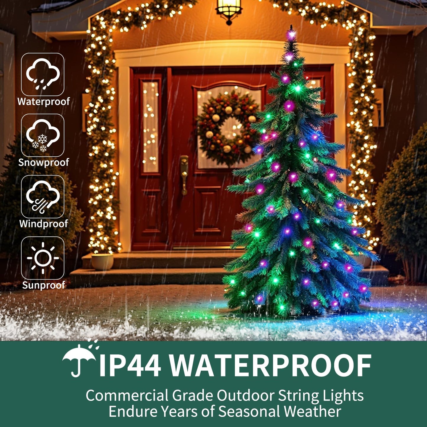 SUPHONOR Christmas200-Count Mini Purple & Green String LightsUL-Certified, Equipped with 8 Lighting Modes, Perfect for patios, Fences and Holiday Occasions.(40ft)