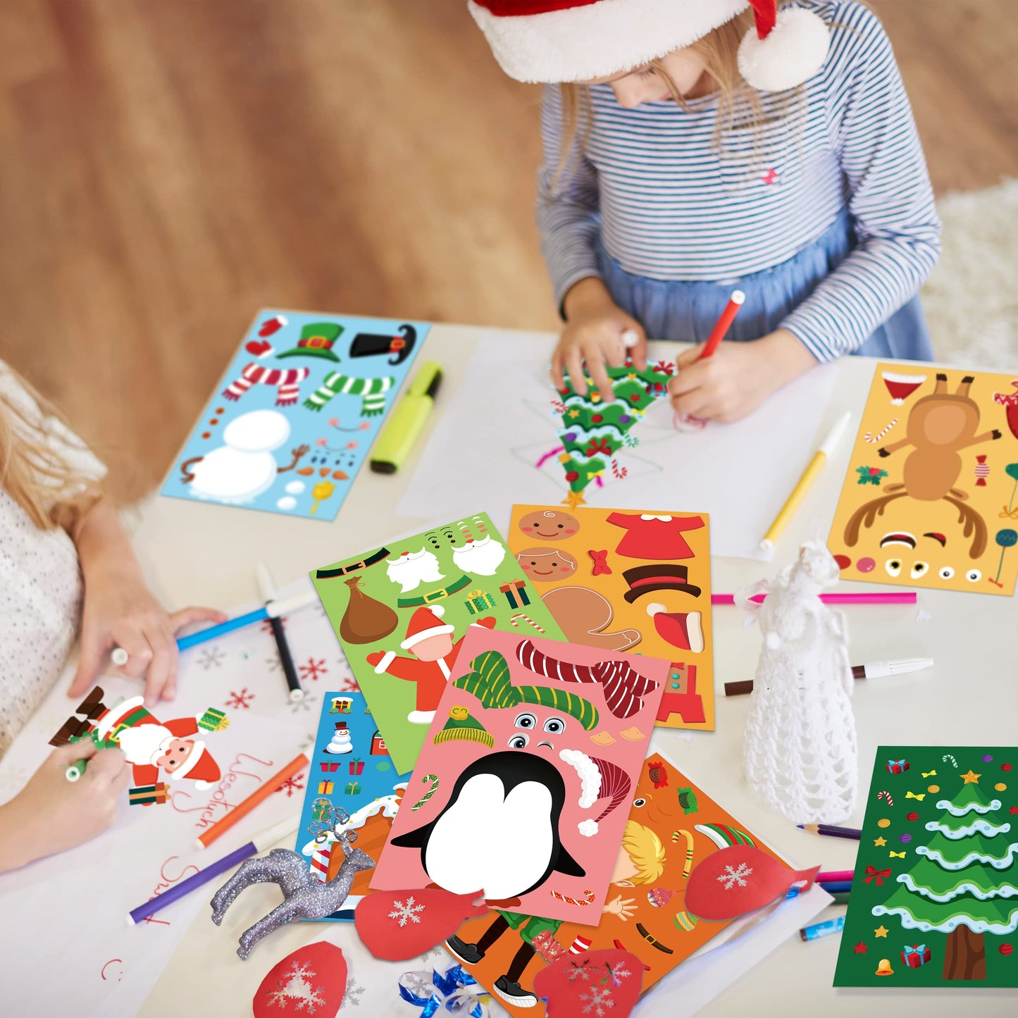 LINAYE 48 Sheets Christmas Stickers Crafts for Kids Toddlers, 8 Styles Make Your Own Stickers Goodie Treat Bag Stuffers Christmas Game Activities for Kids Toddlers Party Favors