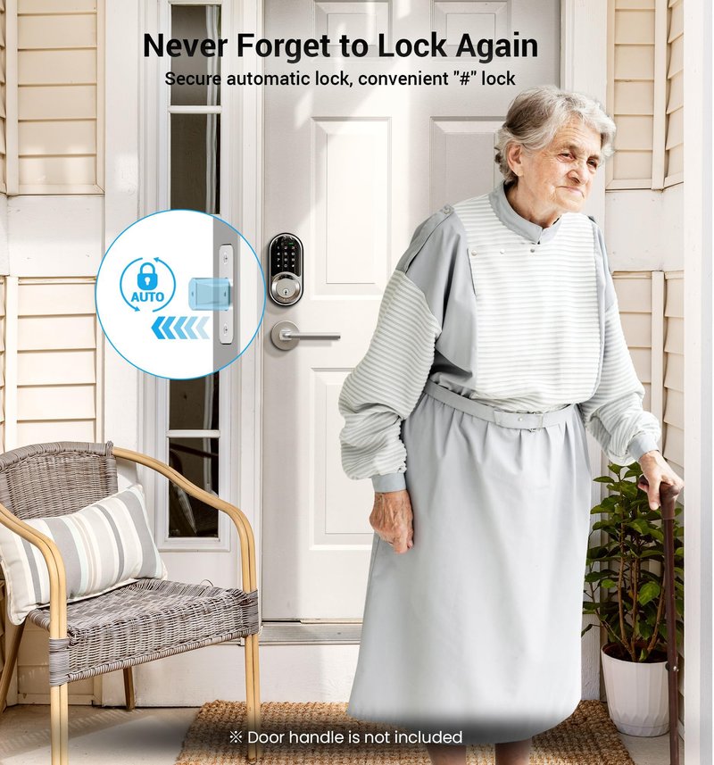 Veise RZ06 Smart Lock for Front Door with App Control, Keyless Entry, Electronic Digital Deadbolt with Touchscreen Keypad Set, Smart Deadbolt, Auto Lock, Easy Installation, Satin Nickel
