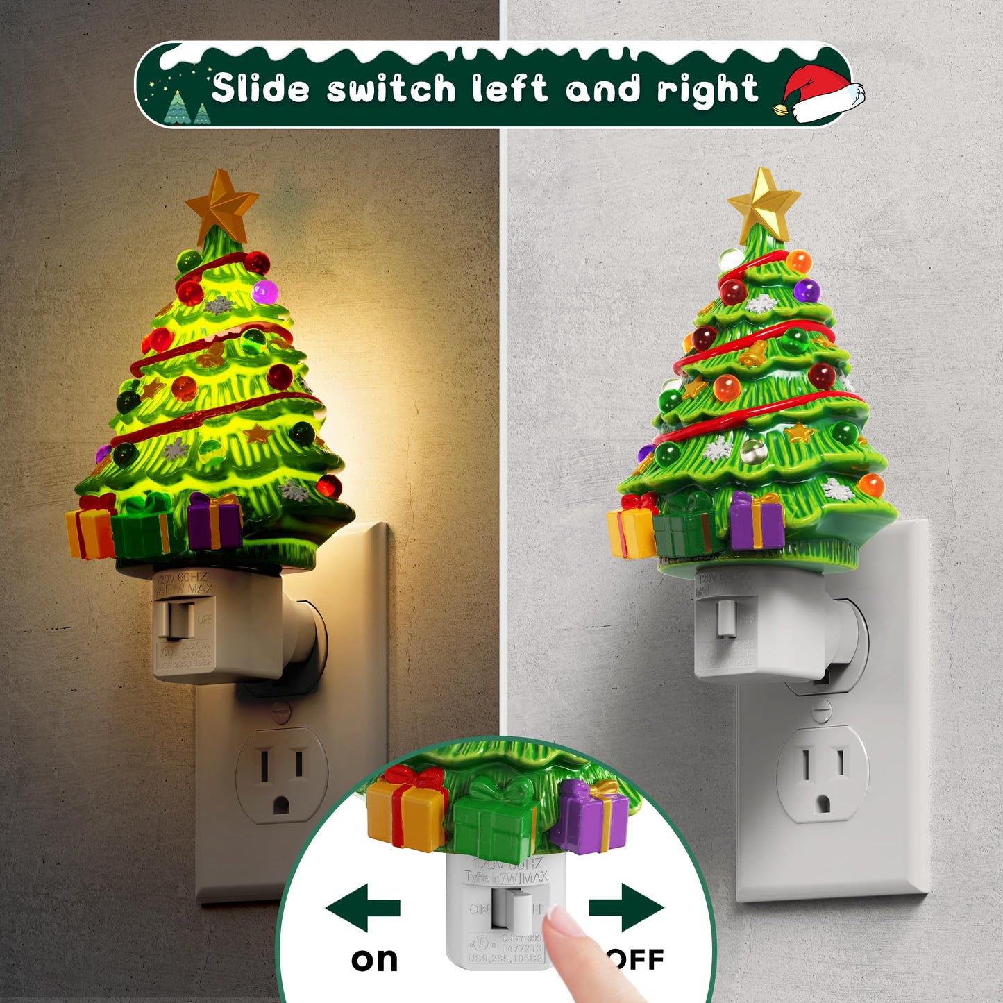 L LOHAS LED Christmas Tree & Snowman Night Light, 3000K Warm White Plug-In Resin Nightlight, 360° Rotatable for Kids Room, Holiday Party & Home Decor, 1 Pack