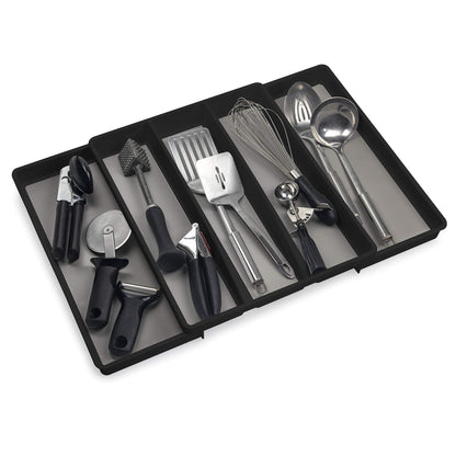 ELTOW Large Expandable Silverware Drawer Organizer, 8 Compartment Non-Slip & Adjustable Silverware Organizer for Drawer, Kitchen Organization for Utensils, Cutlery, Silverware Tray (Black)
