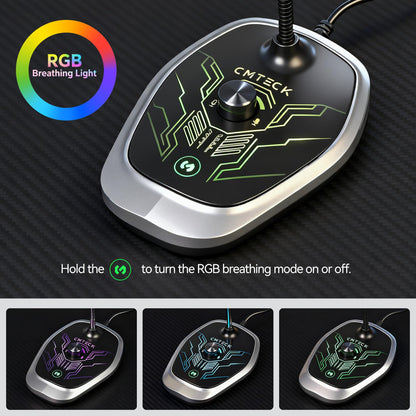 CMTECK USB Computer Microphone, Microphone for pc with RGB Light, Mute Function, Noise-Cancelling Recording Desktop Mic for Laptop for Online Chatting, Home Studio, Podcasting, Gaming, Skype, YouTube