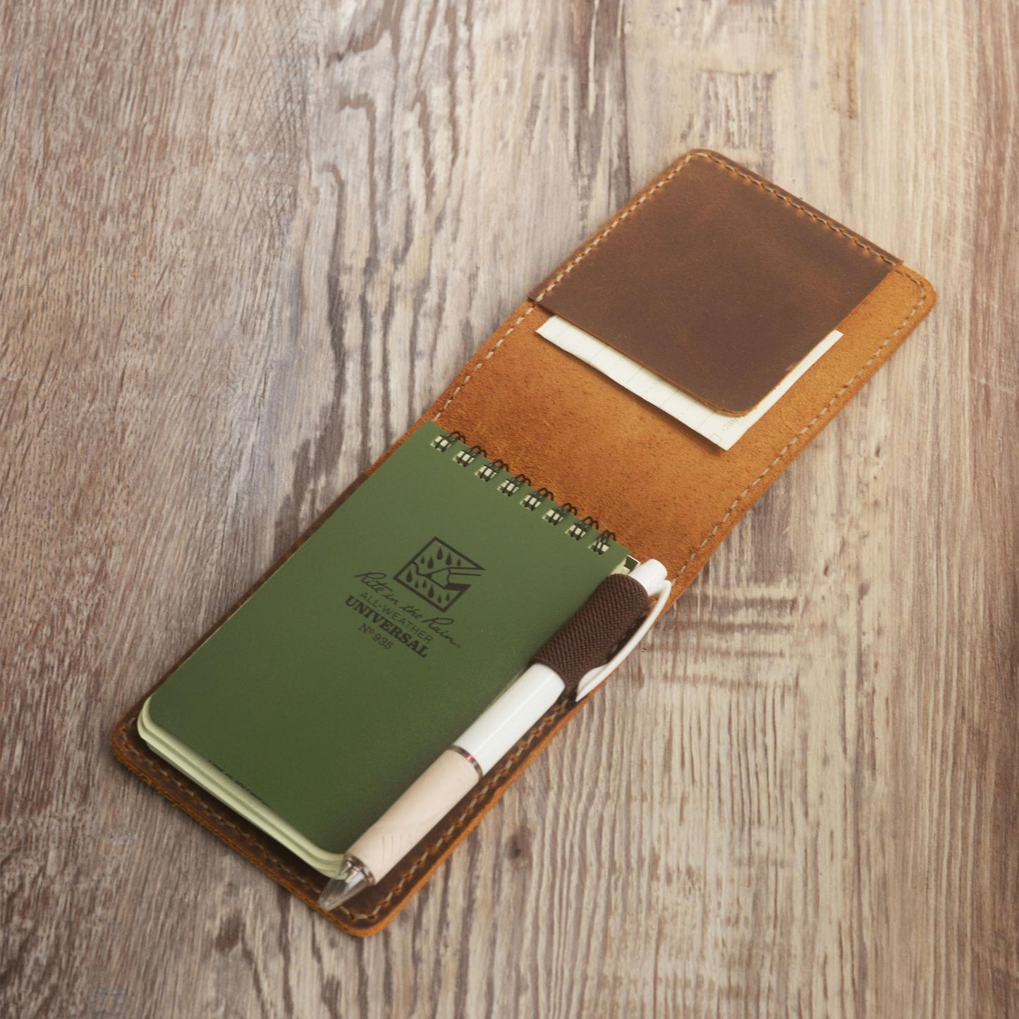 Genuine Leather Notebook Holder for 3" x 5" Top spiral Notebook, Leather Cover for Rite in the Rain Top Spiral Notebook 3" x 5"