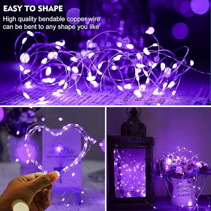 pozzolanas 12 Pack Purple Fairy Lights Battery Operated 3 Modes 7FT 20 LED Waterproof String Lights Twinkle Silver Wire for Mason Jars Wedding Christmas Halloween Party Decor (12, Purple)
