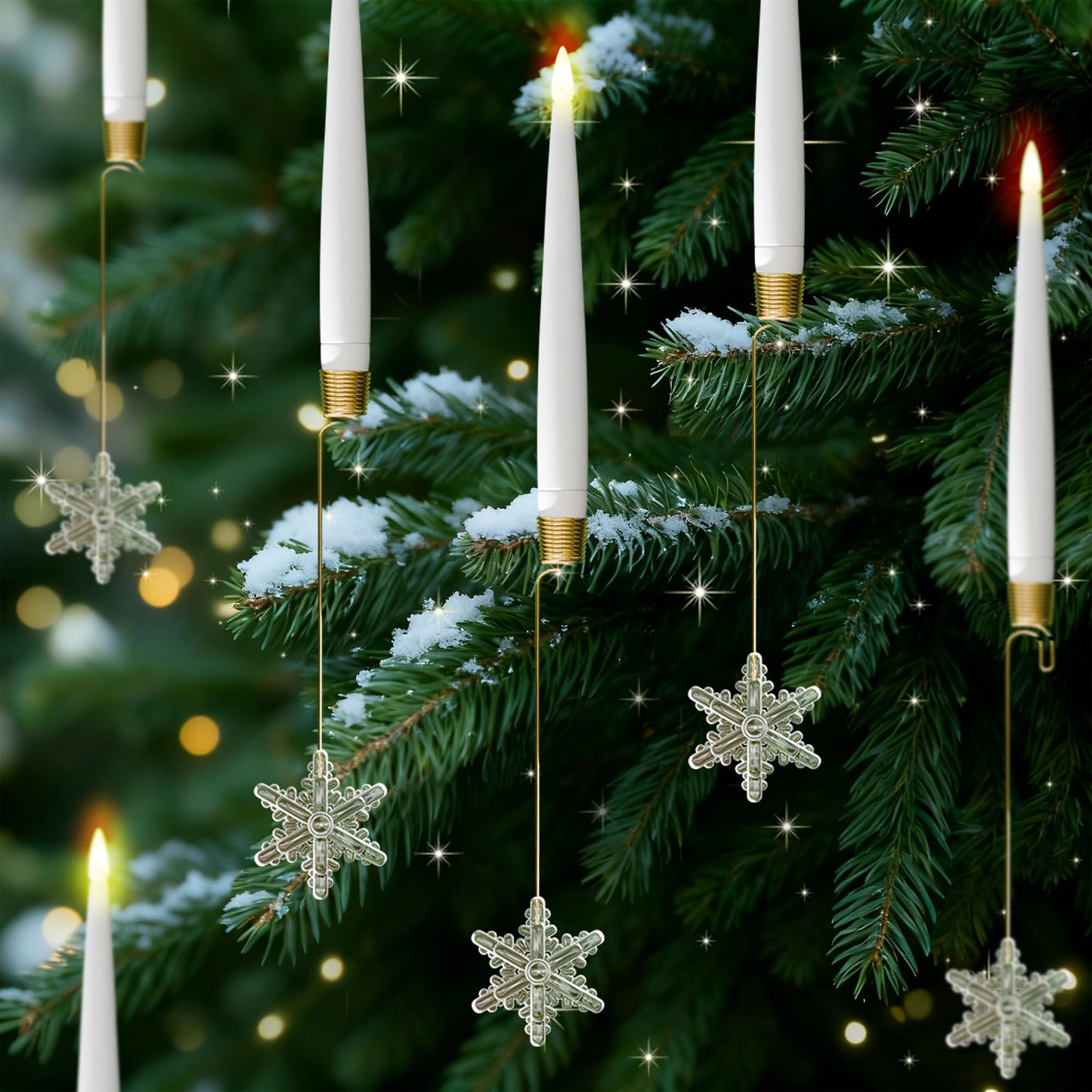 JOIONE Flameless Christmas Tree Candles with Remote, 12 Pack Battery Operated LED Candles for Christmas Tree Flickering Flame for Xmas Indoor Decor - Acrylic Snowflake