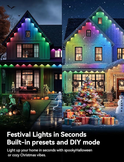 Permanent Outdoor Lights for House, RGB+IC IP67 Waterproof Smart Eave Lights 200ft with 100 LED, Eternity Lighting for Halloween Christmas Decoration, Work with Remote, APP