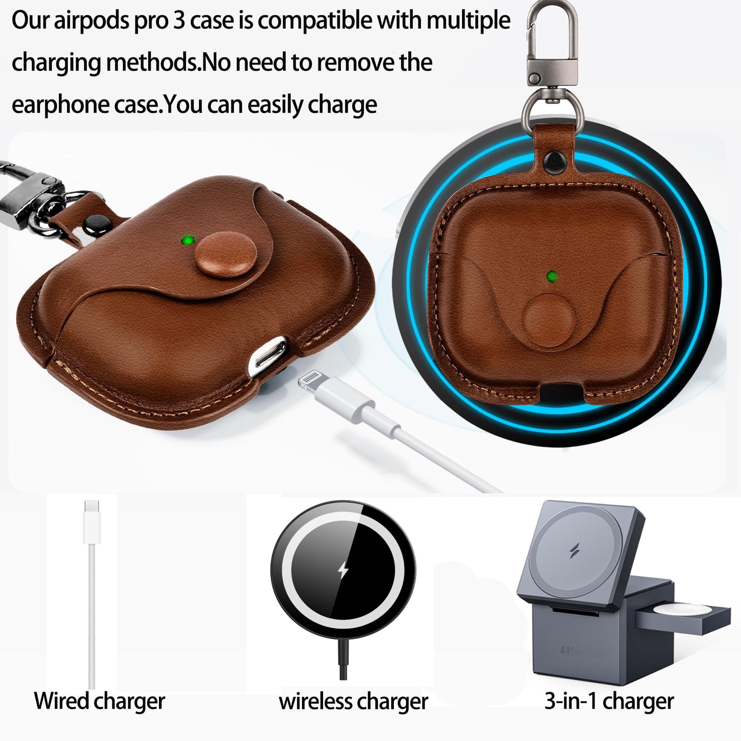 SURANBULI for AirPods Pro 3 Case Leather | One Piece Cute iPod AirPods Pro 3 Generation Case for Man Women| with Keychain-Model A2700/A2931(Lightbrown)