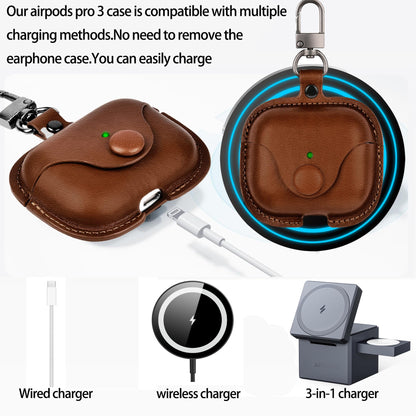 SURANBULI for AirPods Pro 3 Case Leather | One Piece Cute iPod AirPods Pro 3 Generation Case for Man Women| with Keychain-Model A2700/A2931(Lightbrown)