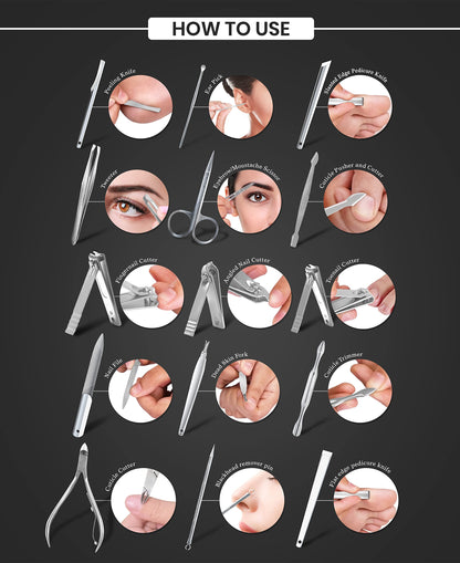 Utopia Care Nail Clippers Professional Nail Kit or Manicure Kit for Women and Men, Stocking Stuffers or Groomsmen Gifts 16Pcs Pedicure Set for Fingernail, Toenail Clippers with Travel Case
