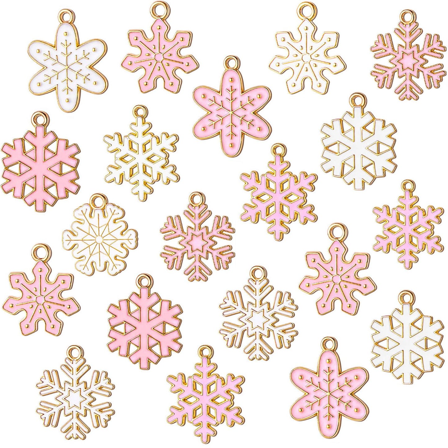 Misdary 100 Pcs Pink Winter Charms for Jewelry Making Earring Necklace Bracelet Xmas Charms Metal Alloy Jewelry Pendants for DIY Winter Holiday Xmas Craft Ornaments Gifts Supplies (Pink Snowflake)