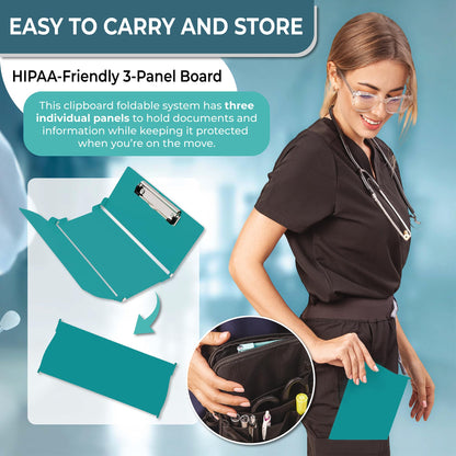 First Lifesaver Foldable Nurse Clipboard, 3 Layers Aluminum, Teal Blue