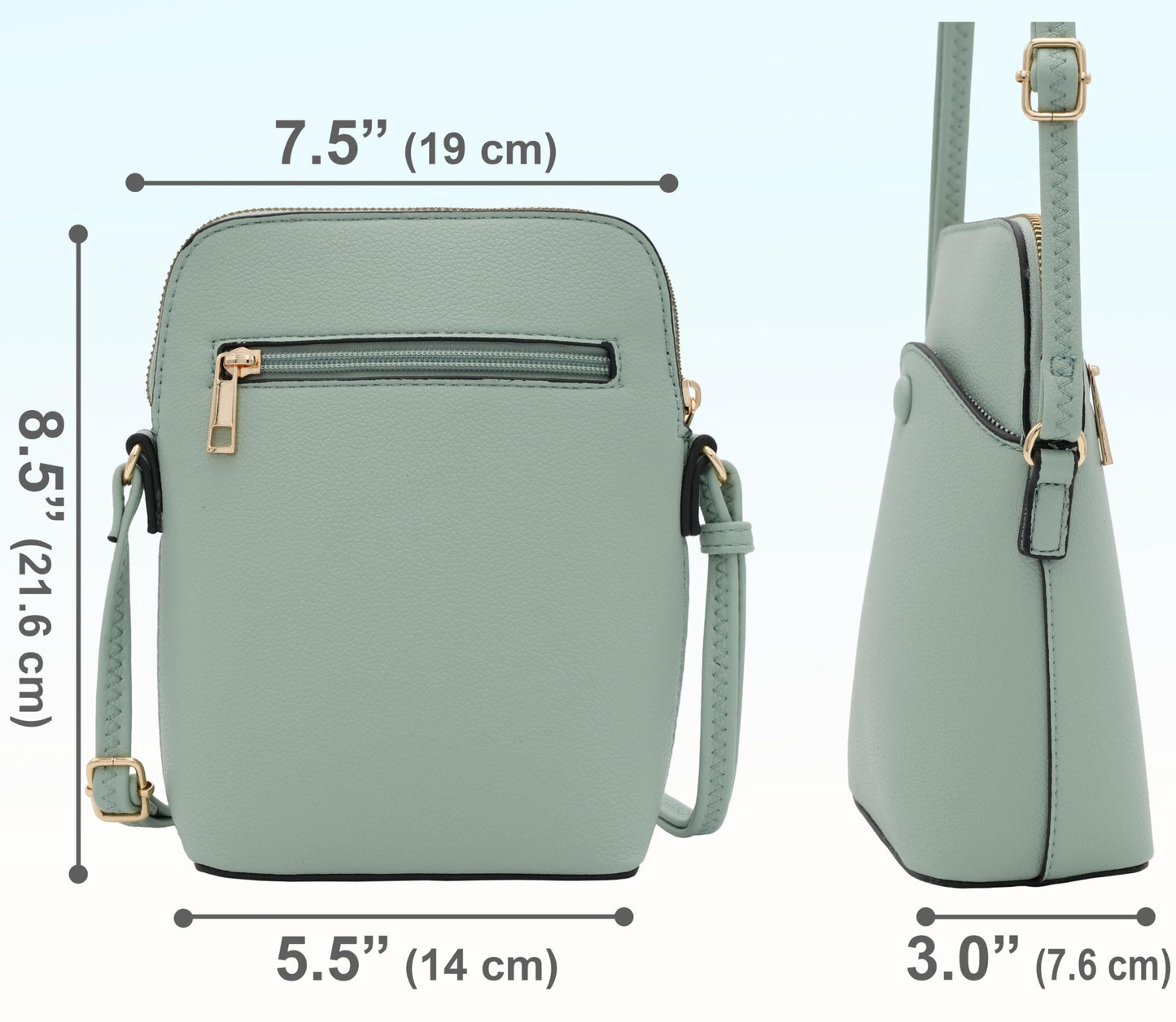 Solene Small Crossbody Bag with Gold Hardware, Mini Shoulder Purse with Adjustable Strap LC150A (Mint)