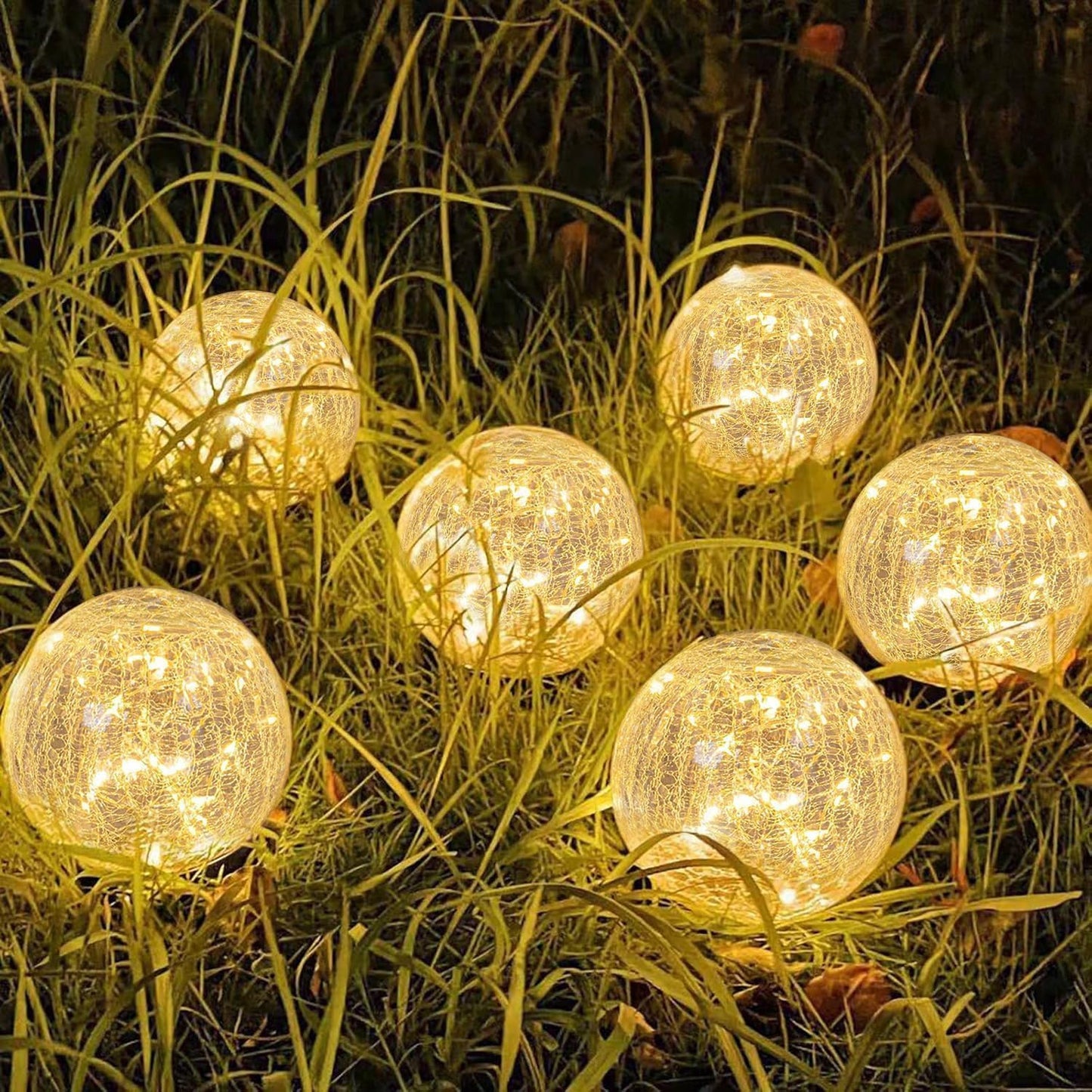 SyouHome Solar Garden Lights Outdoor Waterproof, 6 Pack LEDs Cracked Glass Ball Light, Ground Landscape Garden Decor, Solar Globe Decorative for Pathway/Patio/Lawn/Yard