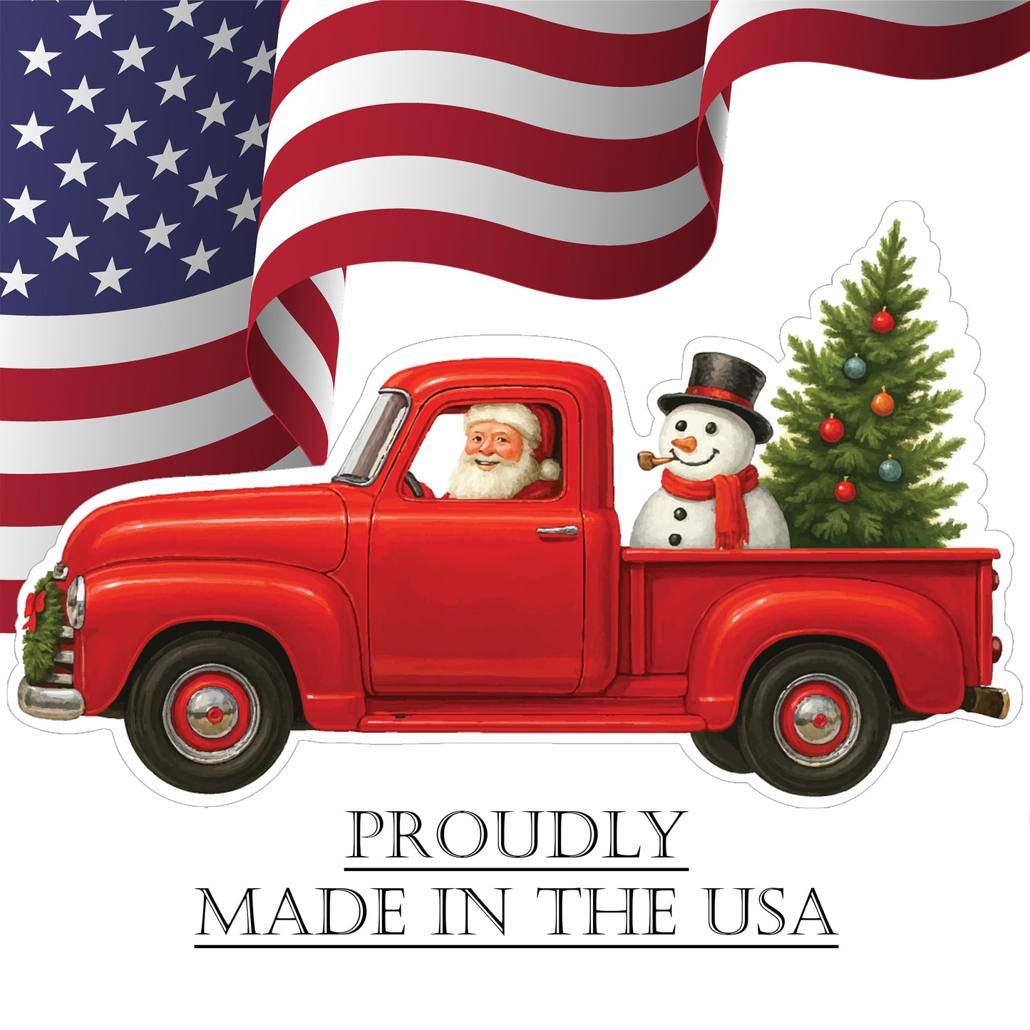 Red Santa Truck Christmas Santa Claus Classic Yard Sign for Home Decor and Lawn Decoration With Stakes, Green Merry Christmas Sign