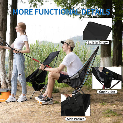 SHALLWE Camping Chairs, All Aluminum Frame Portable Folding Camp Chair for Adults, Heavy Duty Collapsible for Backpacking, Hiking, Beach, Sports (Black)