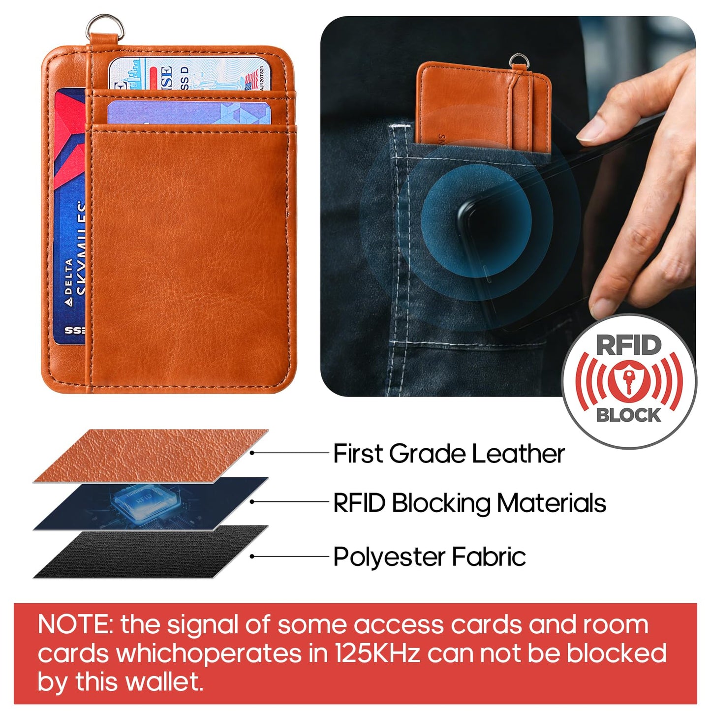SNTAIHIDE Slim Minimalist Leather Card Holder Wallet with RFID Blocking, Brown, Front Pocket Wallet for Men and Women