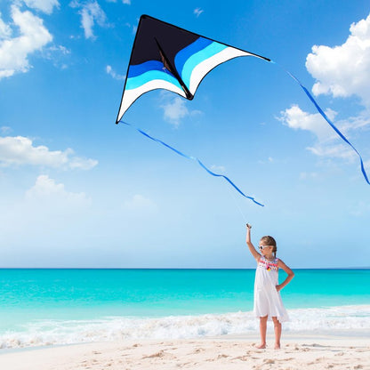 SYNCFUN Large Delta Kite Gradient Blue– Easy to Fly for Kids and Adults, Beach Kite with 328 ft String for Outdoor Games and Activities