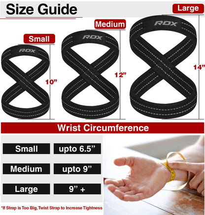 RDX Weight Lifting Straps Figure 8, Anti Slip Strap with Cuffs Wrist Support for Gym Workout Deadlift Powerlifting Bodybuilding Weightlifting, Fitness Strength Training, Hand Bar Grip for Men