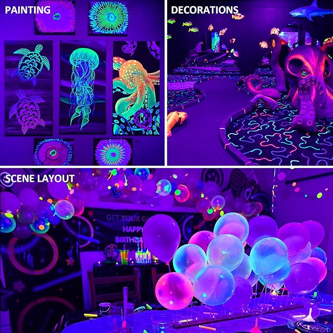 30W Black Lights, 2 Pack LED Blacklight Flood Light with Plug, IP66 Waterproof Black Lights for Glow Party, Glow in The Dark, Stage Lighting, Body Paint, Fluorescent Poster, Neon Glow