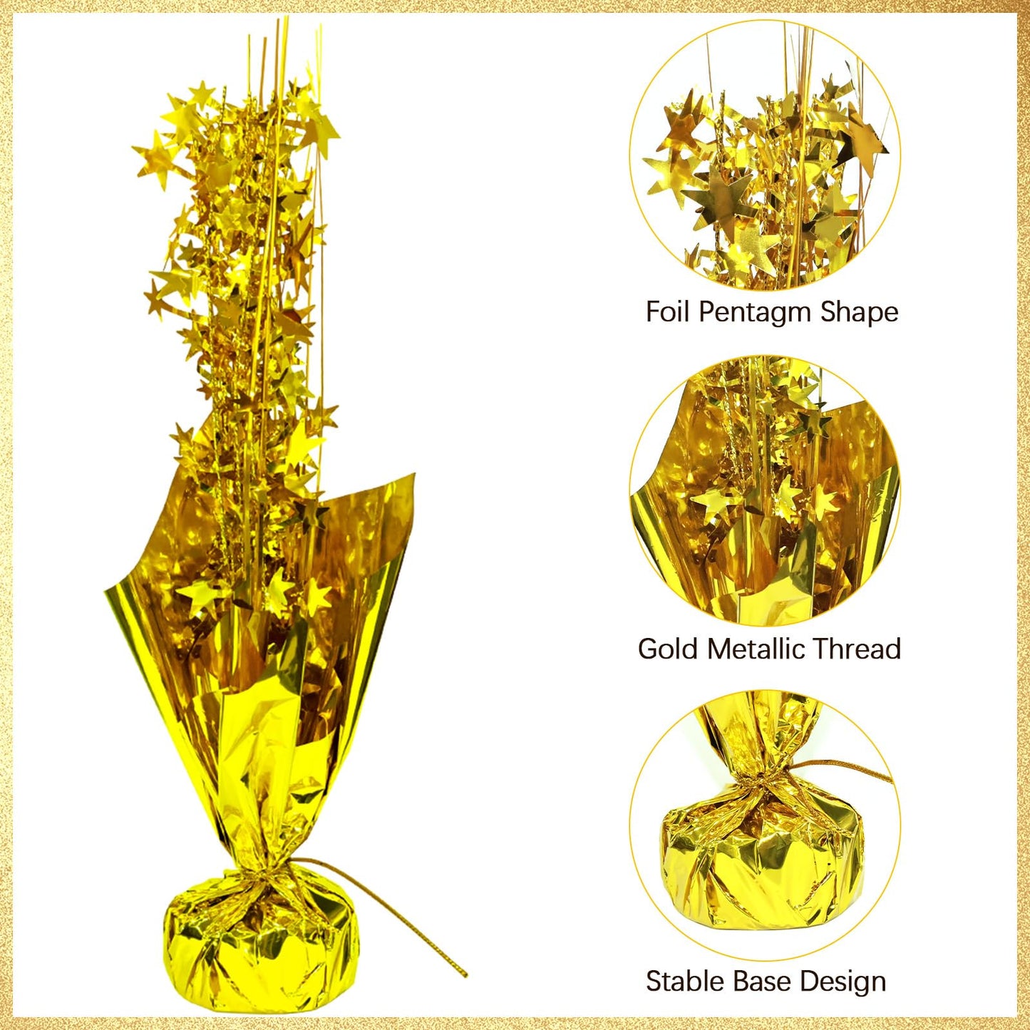 6 Pcs Gold Table Decorations Metallic Foil Spray Centerpiece Star Table for Party Birthday Wedding Anniversary Graduation Holiday Supplies Decor New Years