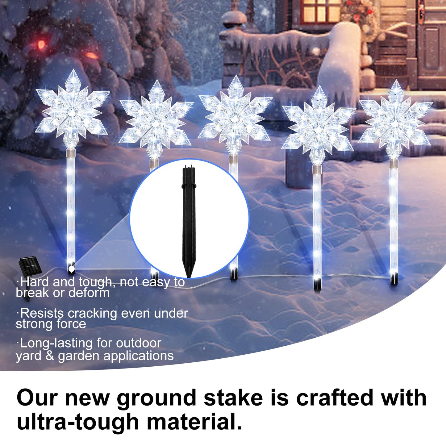 VOGVOG Snowflake Solar Christmas Pathway Lights, Set of 5 LED Outdoor Stake Lights, Waterproof Christmas Decorations for Garden, Yard, Lawn, Walkway, Patio Decor (Cold, 5pcs)