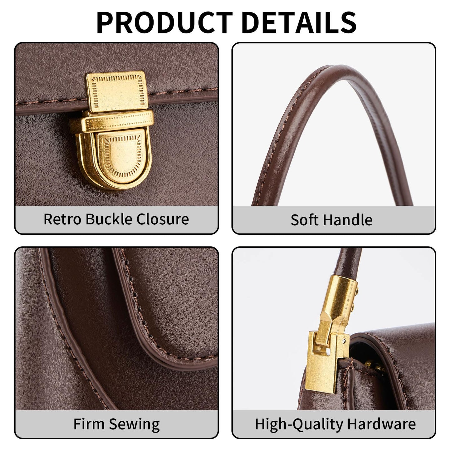 WEIMZC Shoulder Bag for Women Vintage Purse Fashion Classic Vegan Leather Clutch Tote Retro Handbag(Brown)