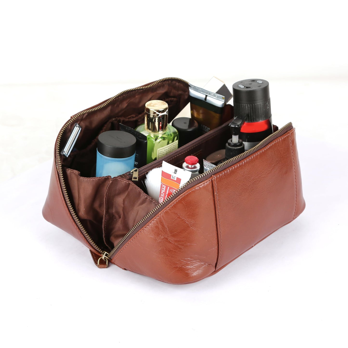 KomalC Luxury Leather Men’s Toiletry Travel Bag – Handmade Shaving Kit with Waterproof Interior, Spacious Storage & Carry Handle – leather travel Kit Bag for Men & Women (Wine)