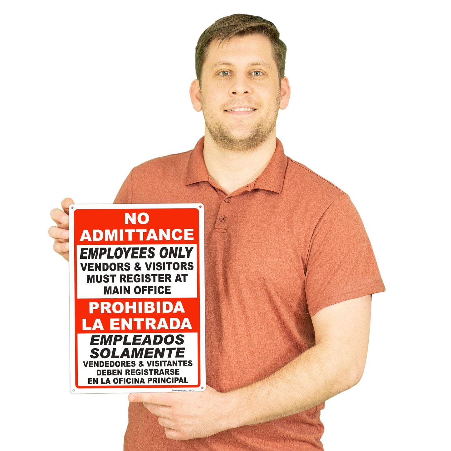 Brimar - 10" x 14" - Bilingual Vendors & Visitors Must Register Sign - .040″ Rust-Free Aluminum - High Visibility - Easy Installation