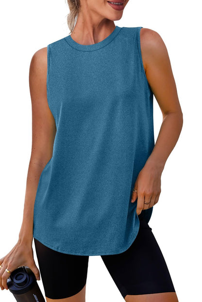 Womens Summer Tops Yoga Sleeveless Workout Tops High Neck Plus Size Athletic Running Shirts Deep Blue XL