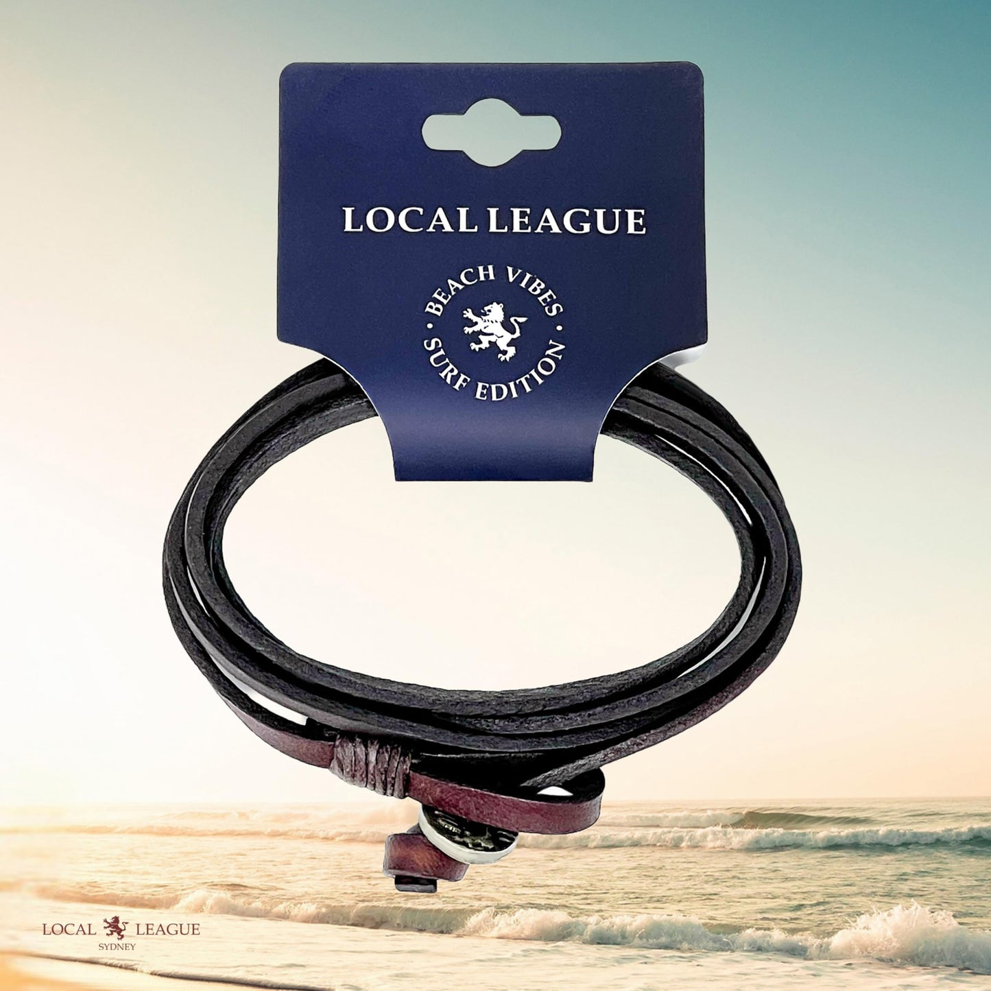 LOCAL LEAGUE Leather Bracelet SURF CREW HAWAII - Dark Brown for Men & Women, Multi-Layer Design - Flat Strap max. 37.4"/ 95 cm in Length, Adjustable Wristband, Wrap from 2 to 5x, for Him, Her, Surfer Style