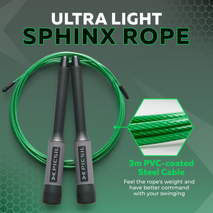PICSIL Sphinx Rope, 360° Speed Jump Rope with Dual Bearing System, Fast, Lightweight Skipping Rope Made from ABS Plastic, Jump Ropes for Fitness, Boxing, and Conditioning, For All Ages, Black